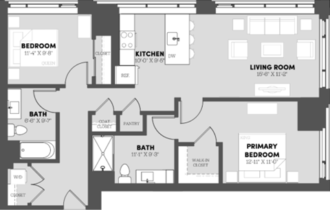 a floor plan of a bedroom apartment